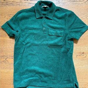 J. Crew Green Terry Cloth Polo Shirt with Textured Fabric